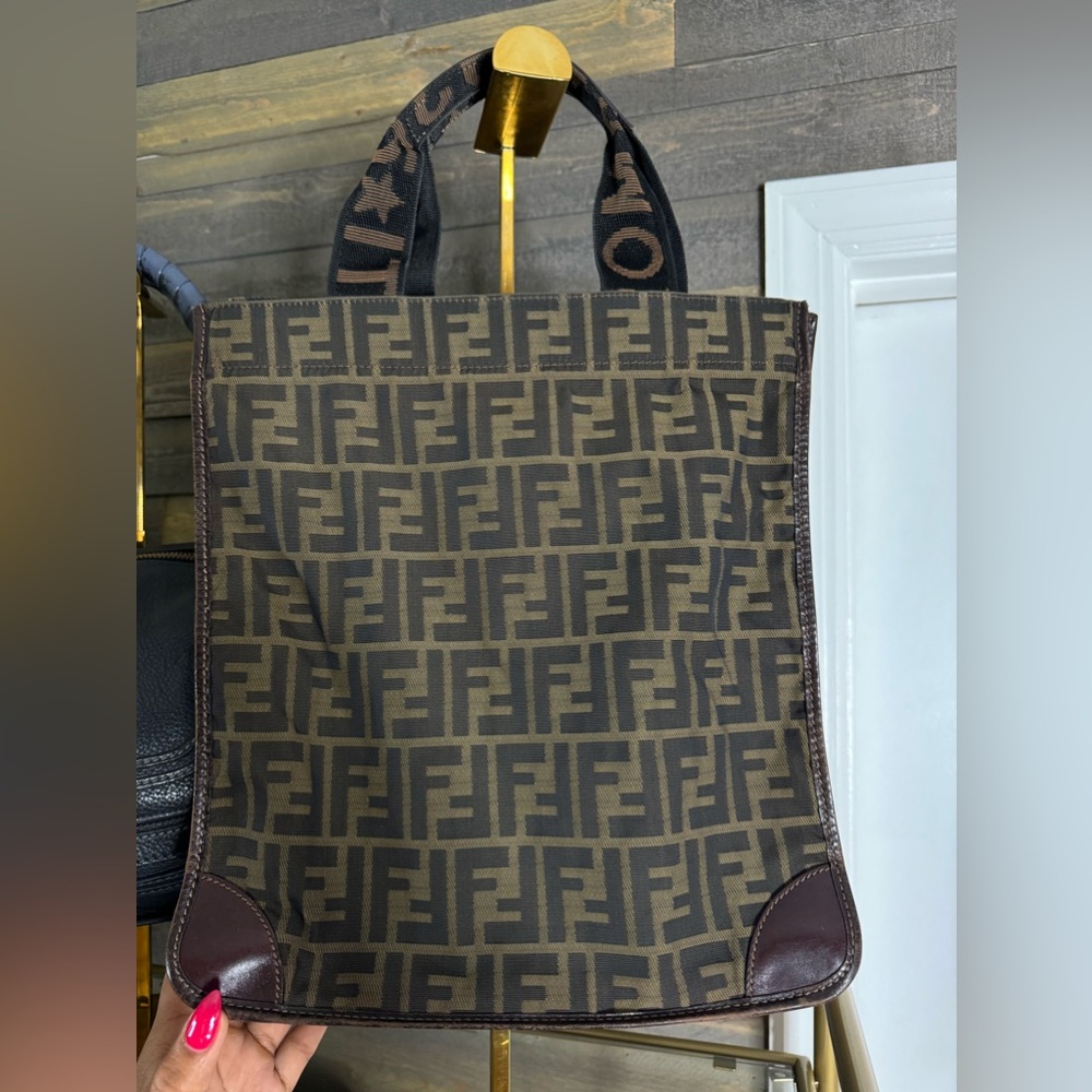 Authentic Vintage FENDI Brown Zucca Jacquard Foldable Tote Bag